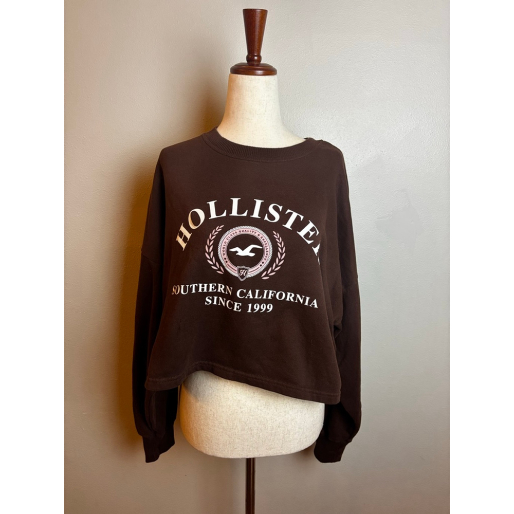 Vibtage Y2k Women's Hollister Brown & White Cropped Sweatshirt M crewneck 2000’s